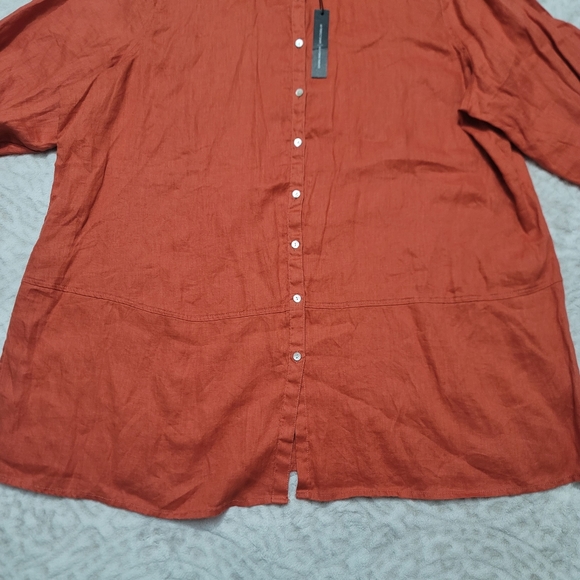 Tahari  Roll-Tab Sleeve Button Down Tunic Top Women’s Size 3X 100%Linen Orange - Picture 6 of 16